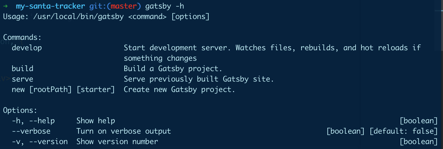 Verifying Gatsby's install by running help