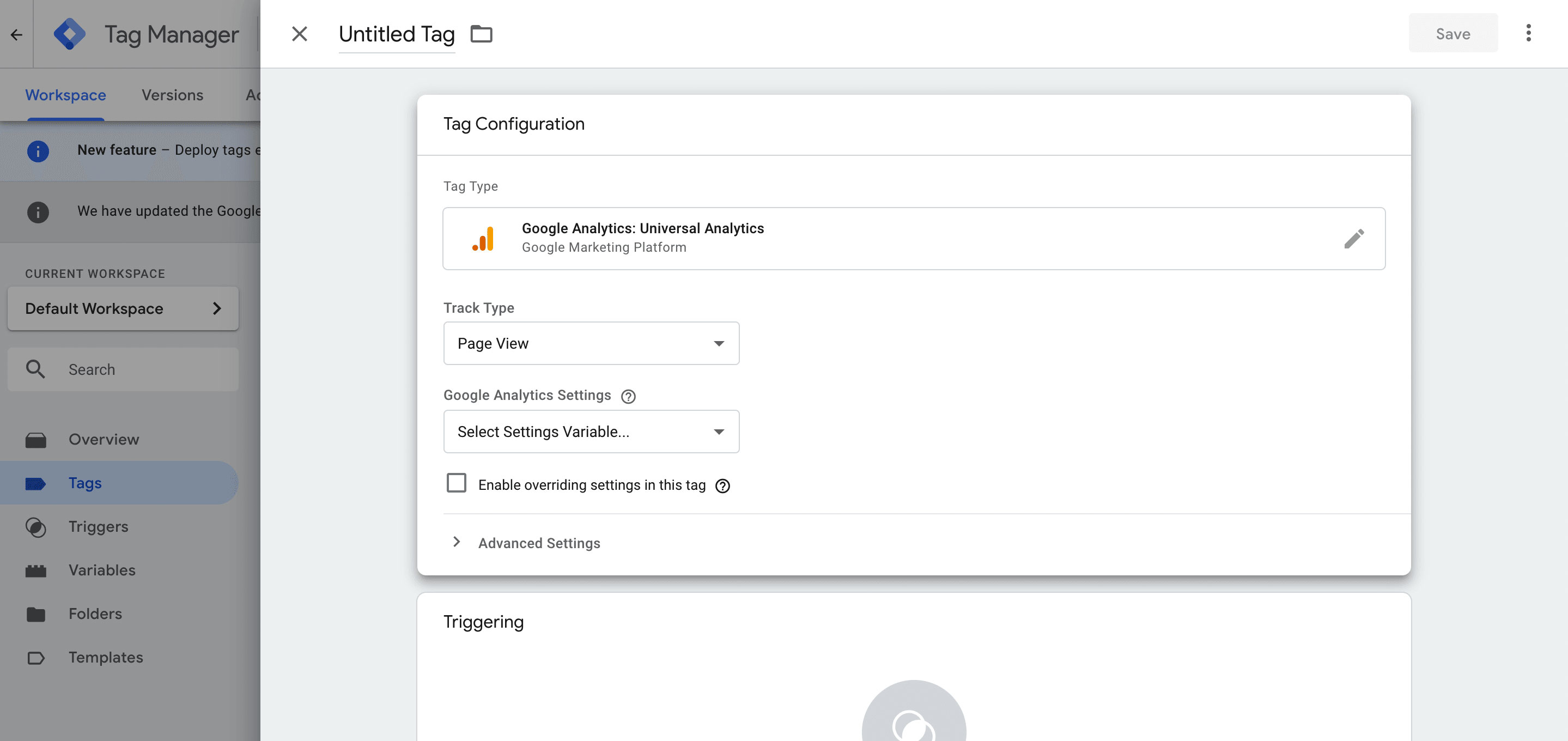 Google Tag Manager new tag