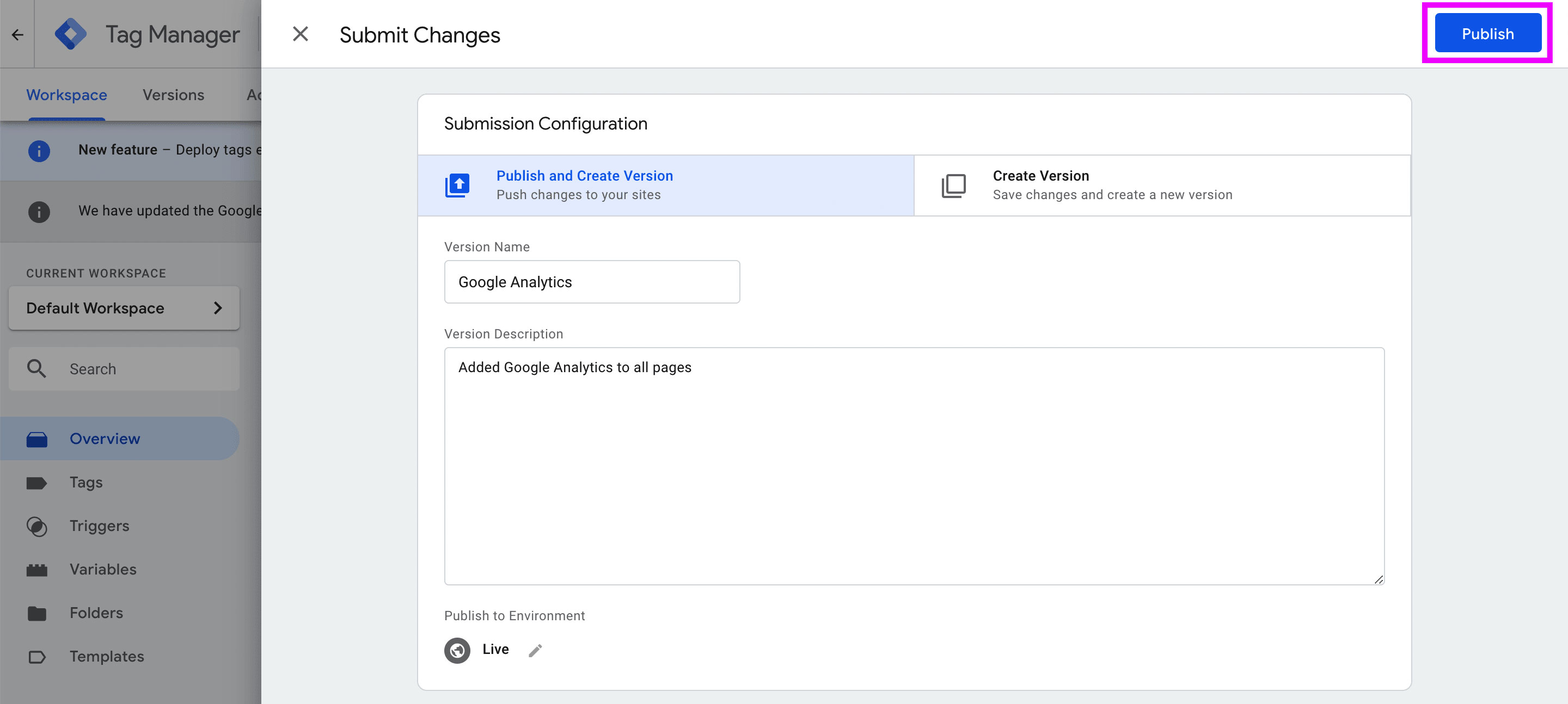 Google Tag Manager version configuration