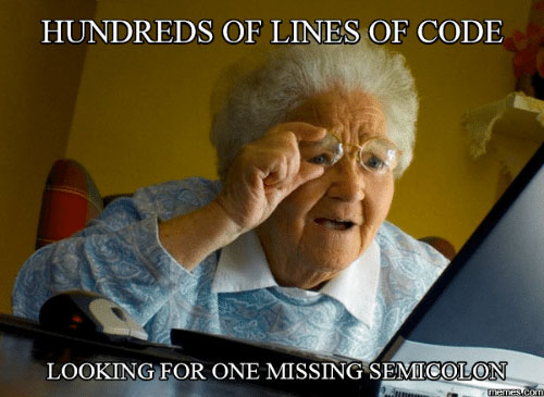 Grandma looking for a semicolon