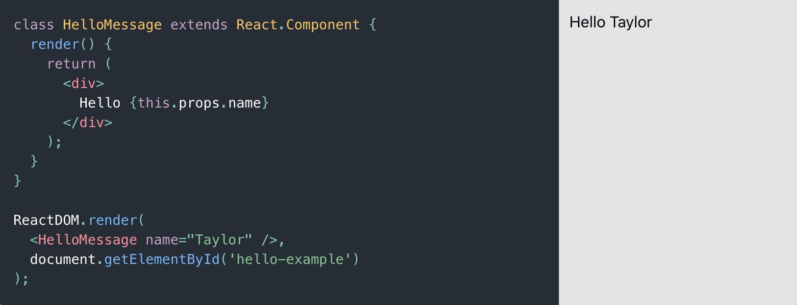 "A Simple Component" example from https://reactjs.org/
